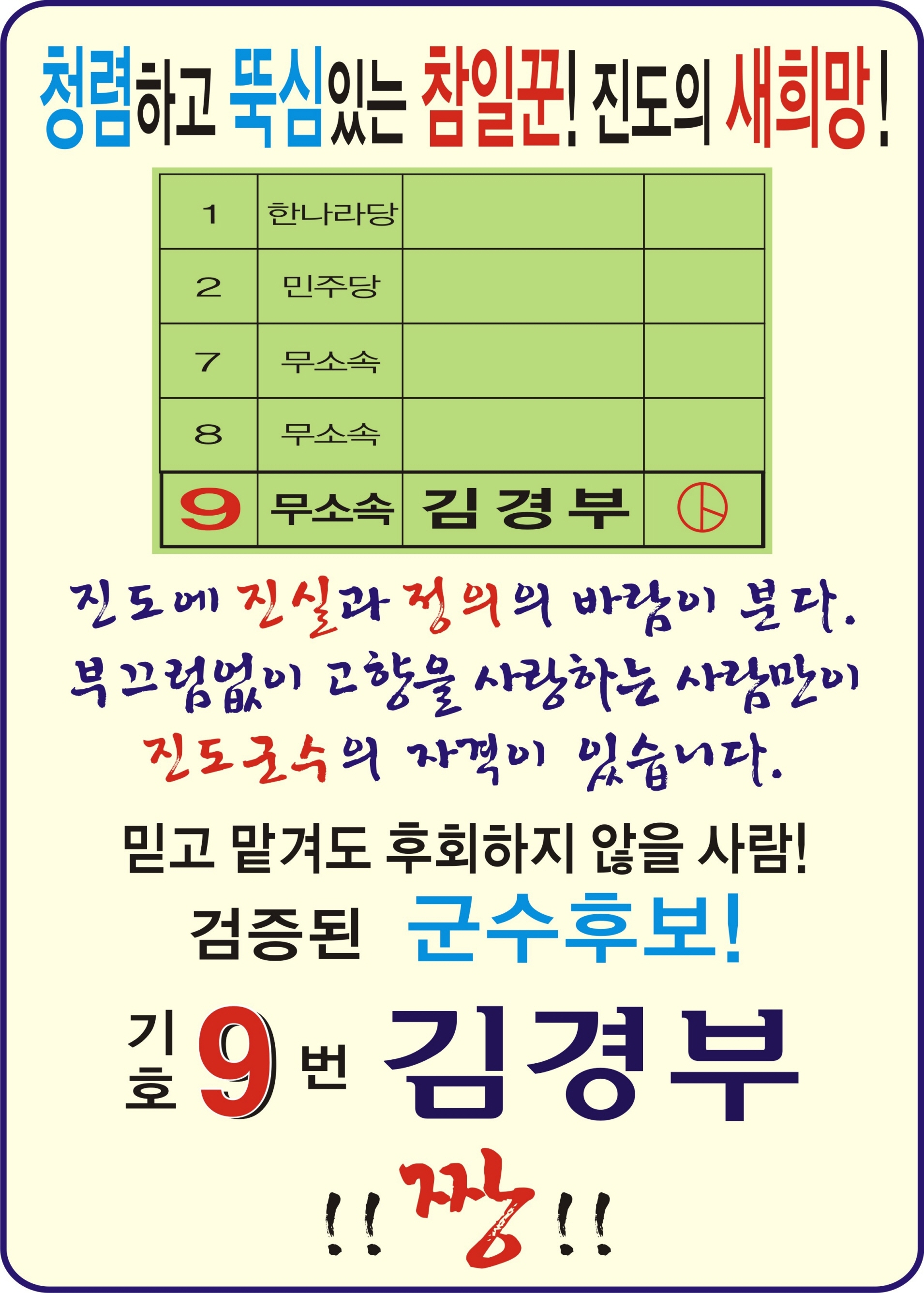 깨끗하고 뚝심있는 진도군수후보 기호9번 김경부 첨부#2