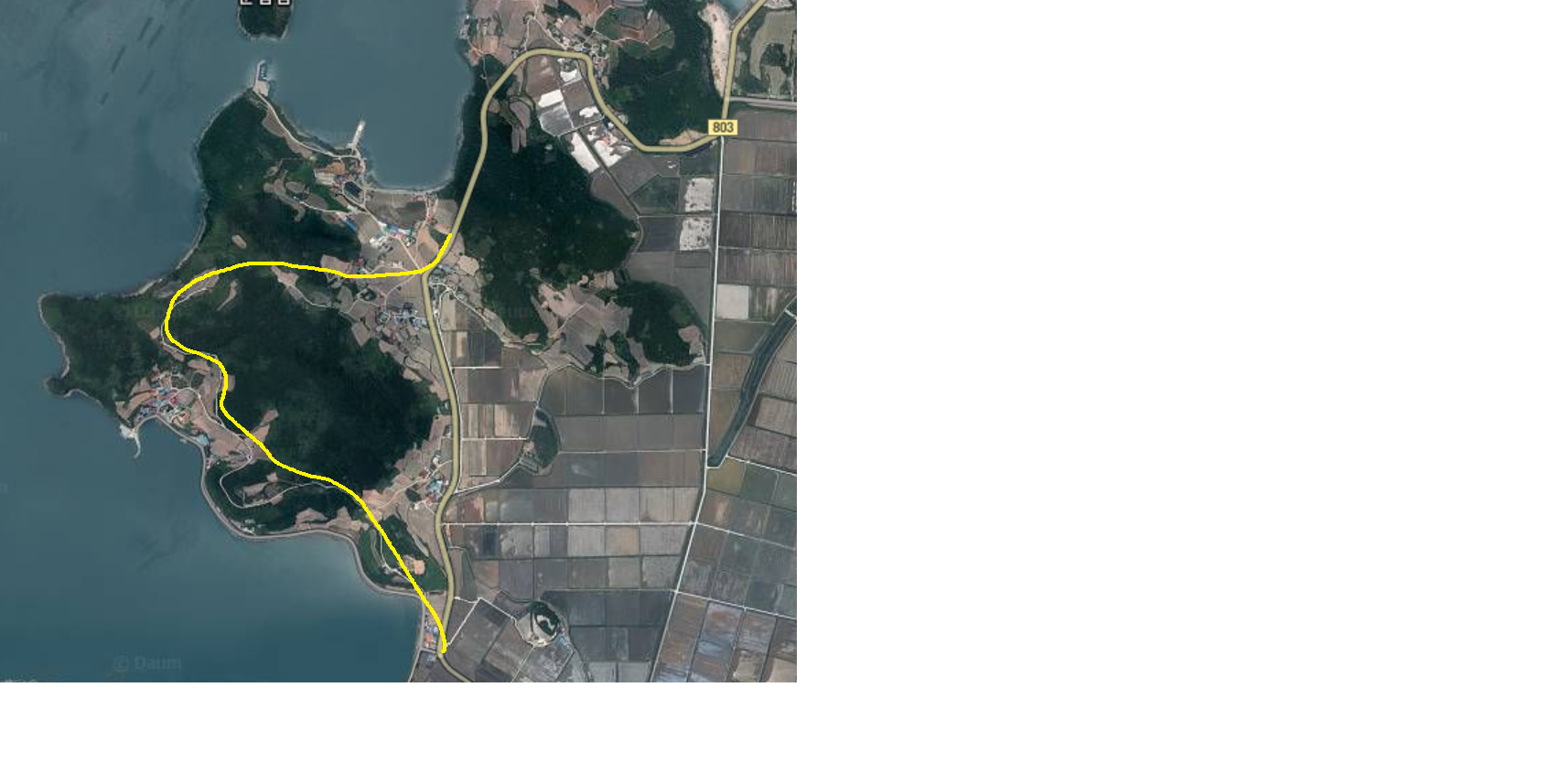 서해끝자락 전두지구 지방도로 구간 변경필요 이미지