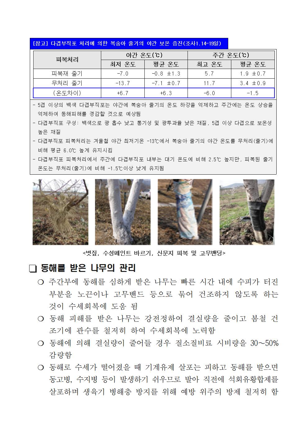 복숭아 동해 한계온도 및 동해피해 경감대책 첨부#3