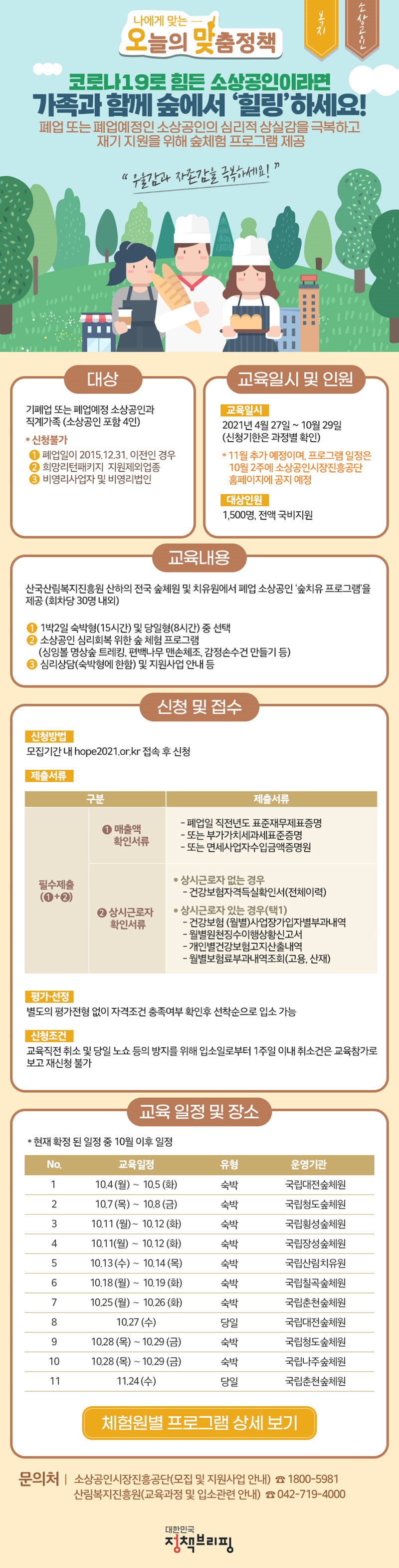 (오늘의맞춤정책) 코로나19로 힘든 소상공인을 위한 숲체험 프로그램 이미지