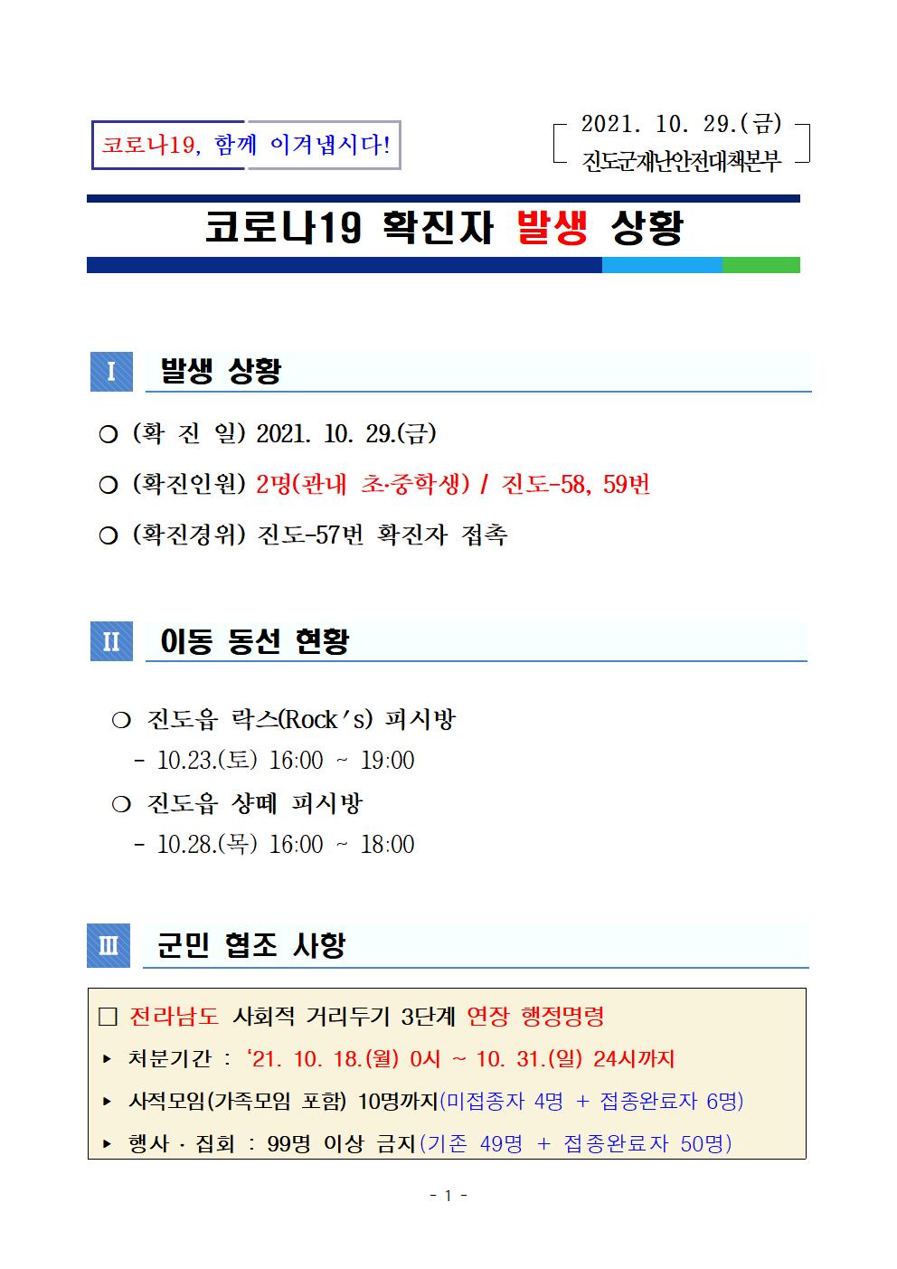 코로나 19 진도 58~59번 확진자 발생 현황 첨부#1