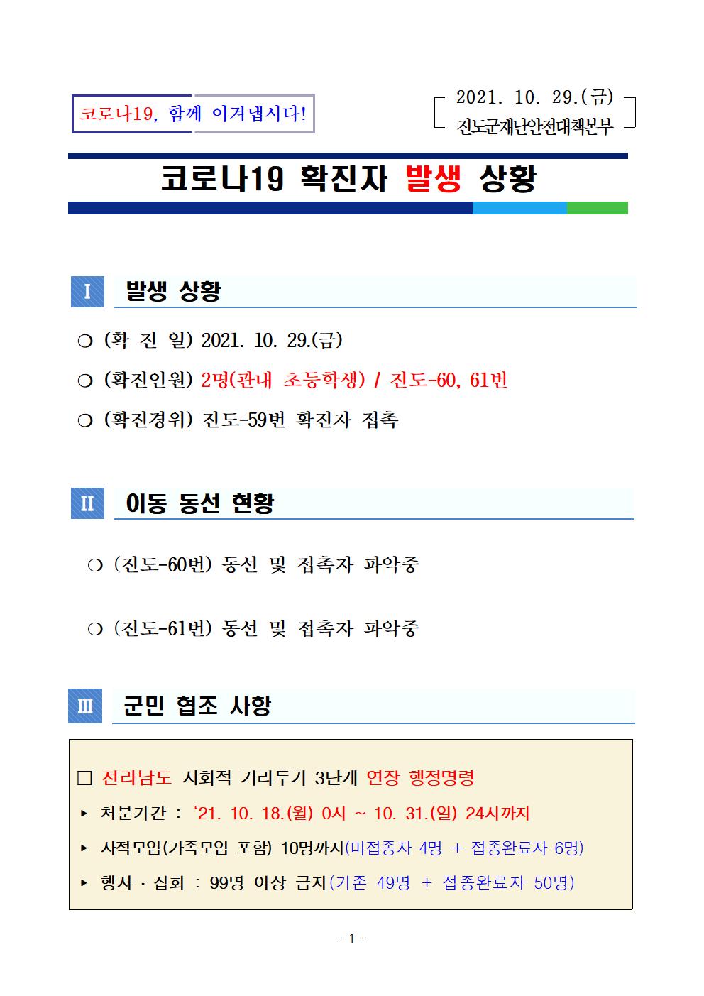 코로나 19 진도 60~61번 확진자 발생 현황 첨부#1