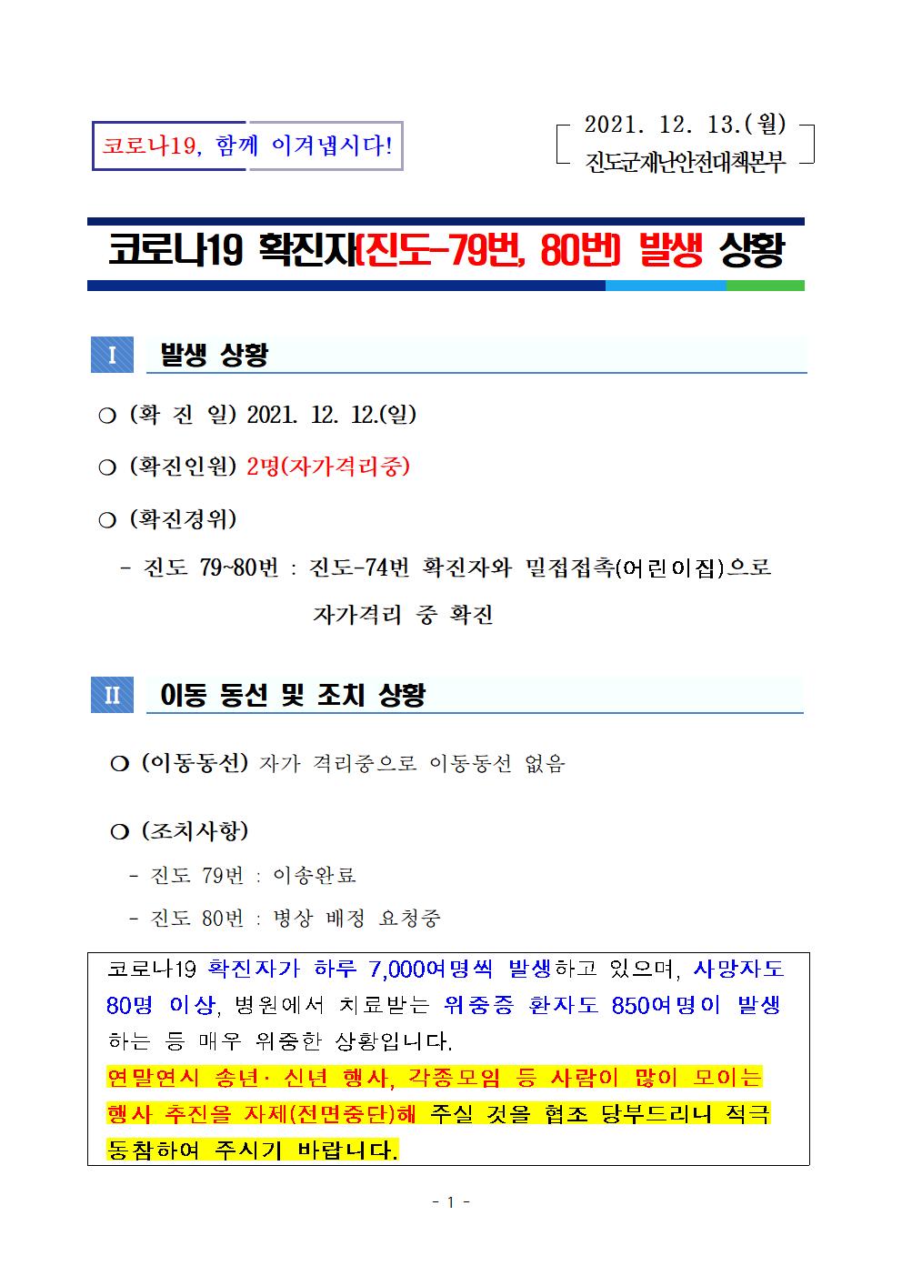 코로나 19 진도 79~80번 확진자 발생 상황 첨부#1