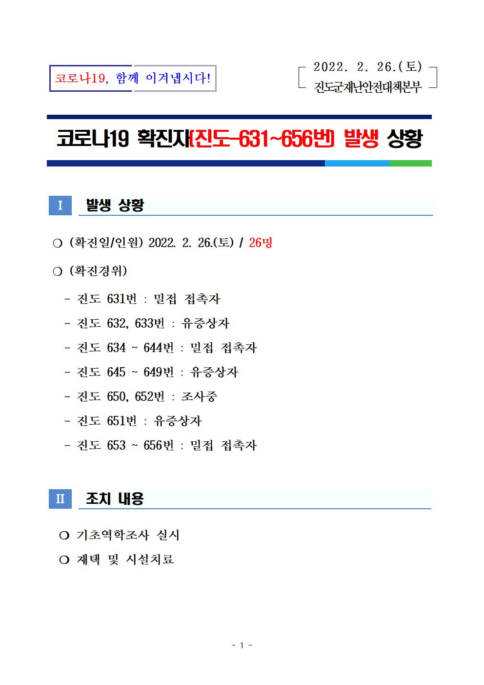 코로나 19 진도 631~656번 확진자 발생 상황 첨부#1