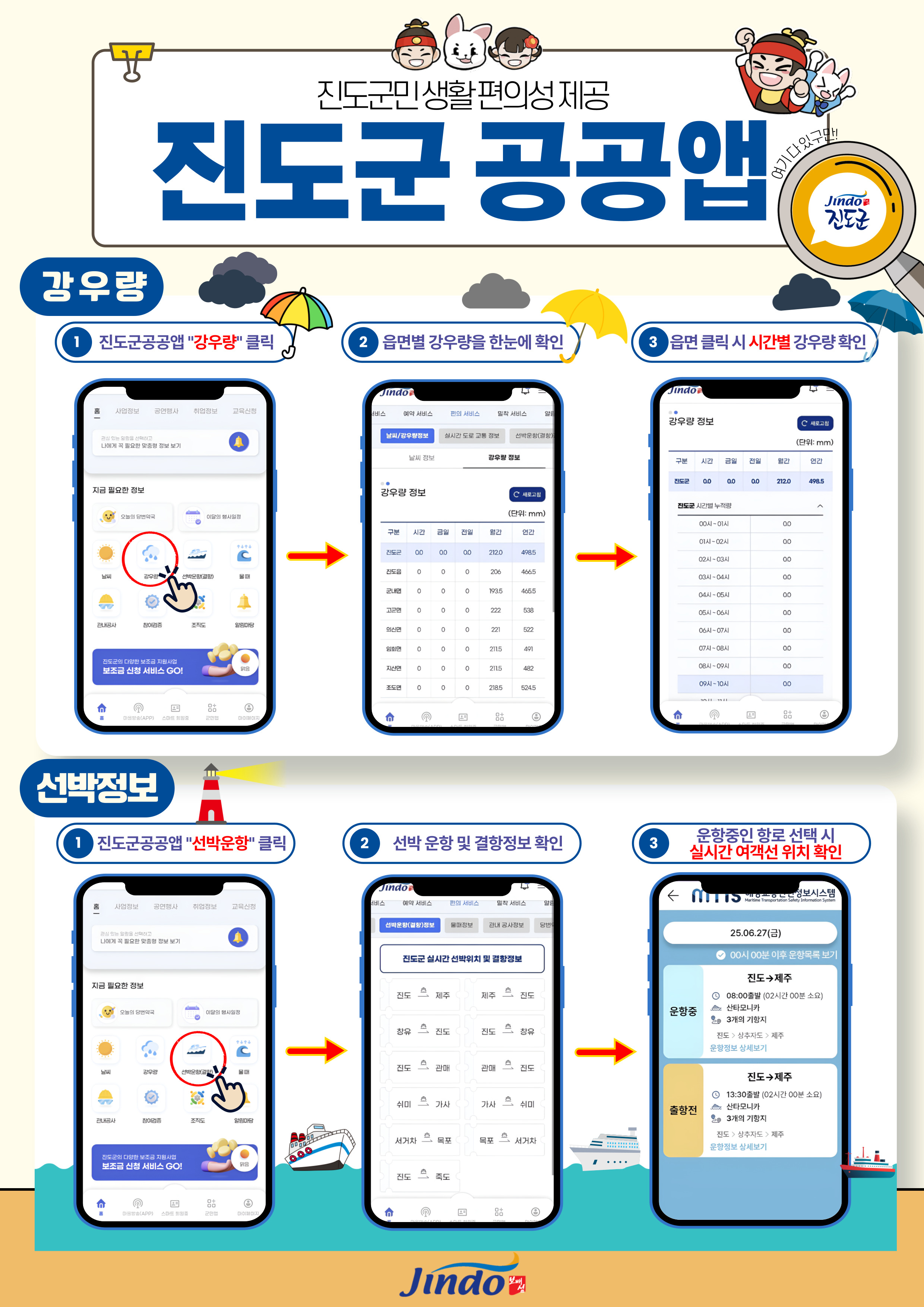‘진도군 공공앱’, 강우량 및 선박 실시간 정보 제공 이미지