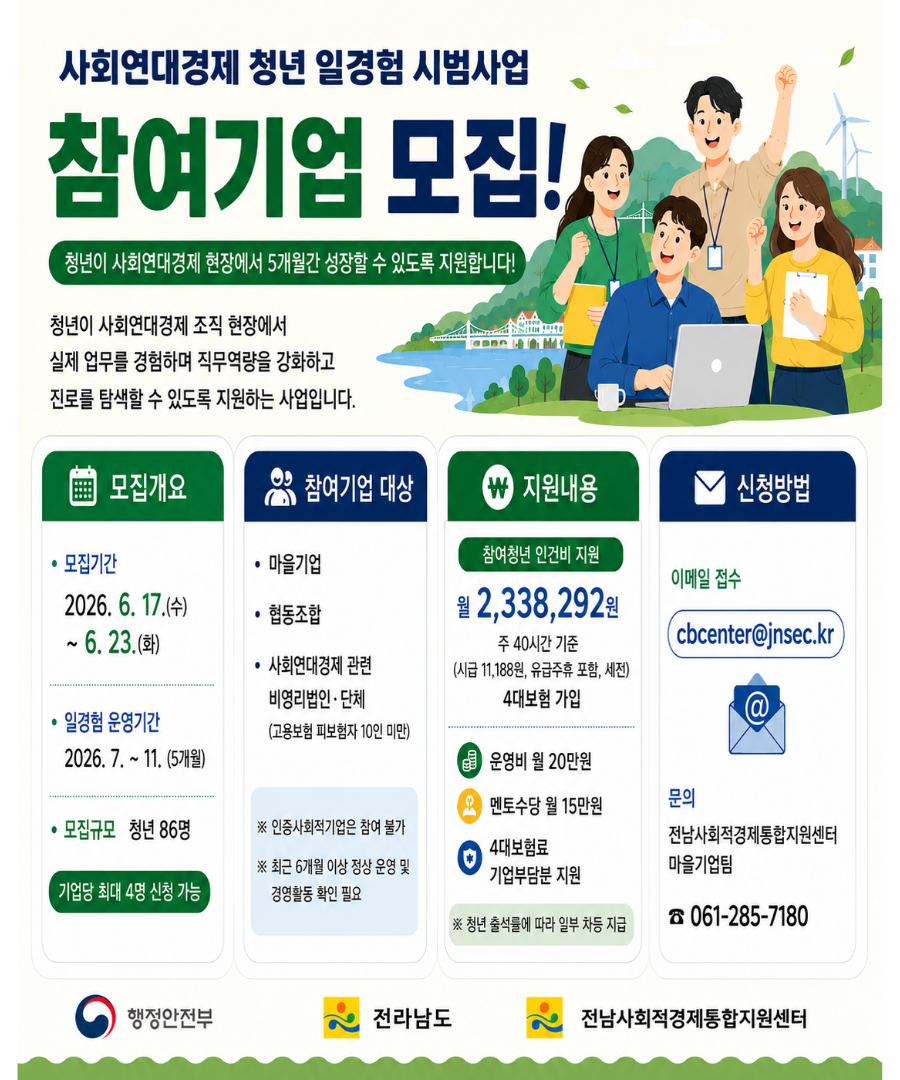 사회연대경제 청년 일경험사업 시범사업 참여기업 모집공고 첨부#1