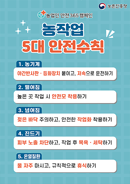 농촌진흥청. 농업인 안전365캠페인 농작업 5대 안전수칙